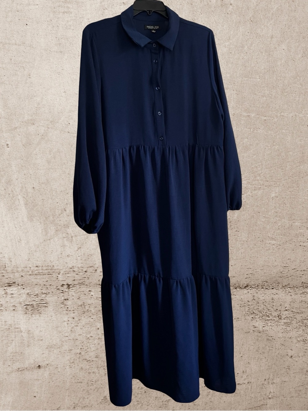 Rachel Zoe Classic Navy Long-Sleeve Tiered Shirt Dress with pockets - Picture 3 of 8